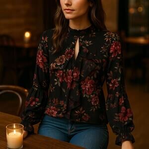 Drew Black Ruffle Floral Blouse | Quiet Luxury Romantic Whimsigoth Edgy Fairy